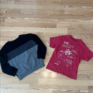 Lot of 2 boys tops Star Wars Red T-Shirt and Black Gray Sweatshirt Sz S 7
